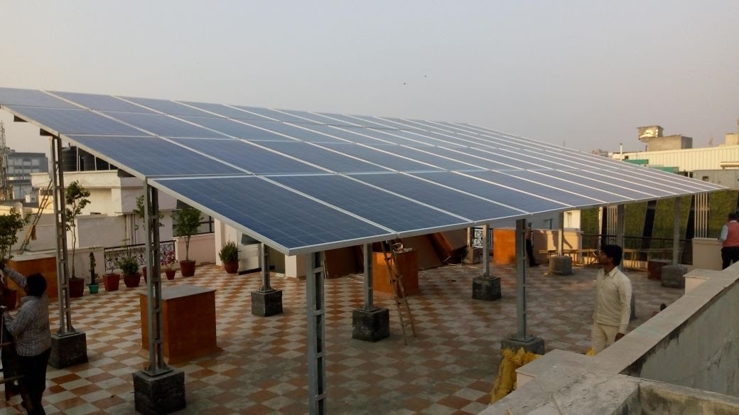 Elevated rooftop solar structure on a home terrace