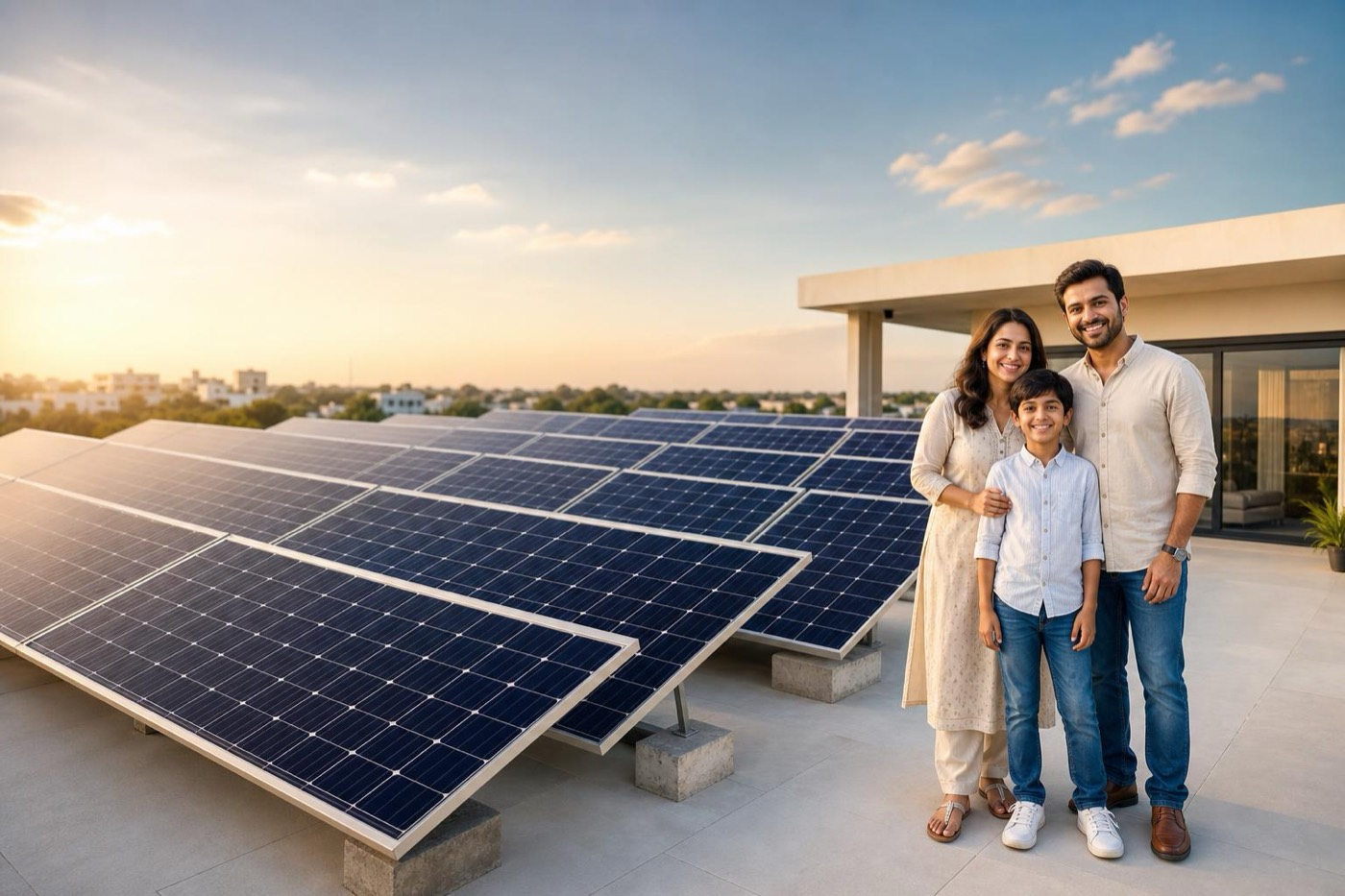 Family with rooftop solar on their home