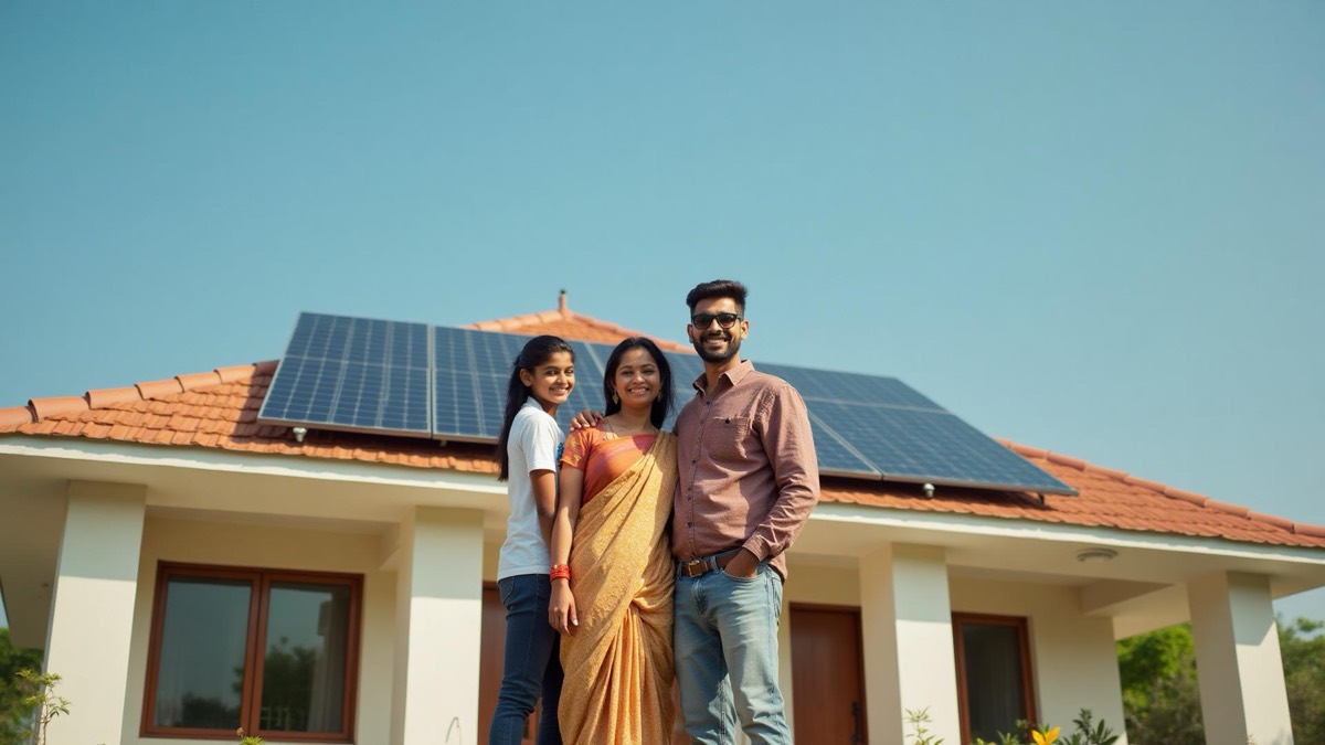 A family with rooftop solar on their home